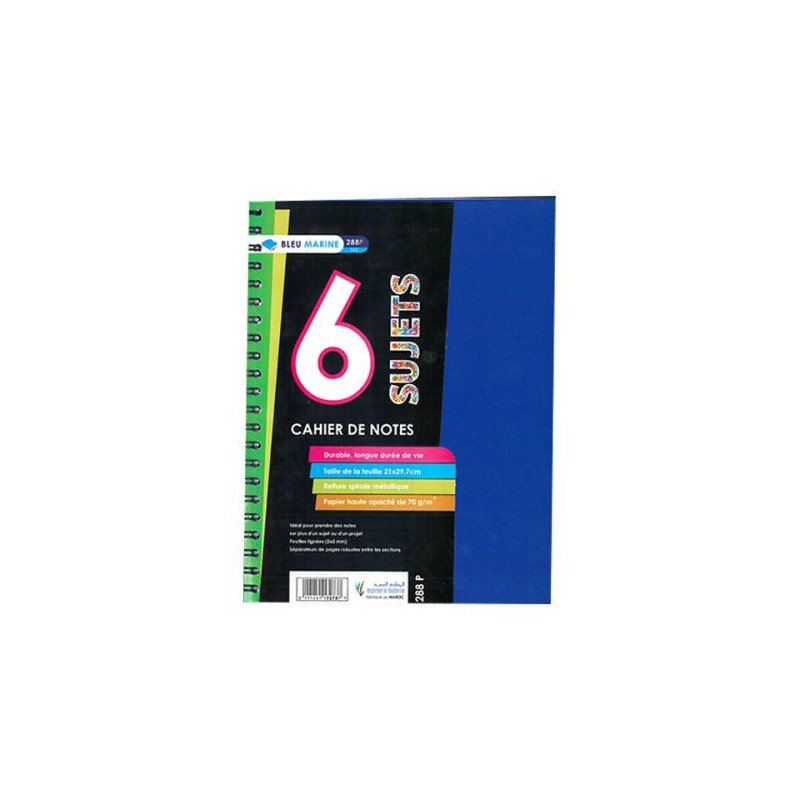 Cahier de 6 sujets 288P spirale petits carreaux 70g grand format A4 BLEU MARINE