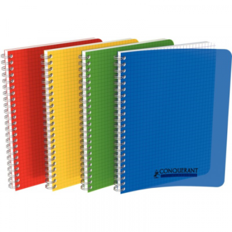 Cahier à reliure métal 100 pages 5X5 CONQUERANT 90g polypro coloris aléatoires