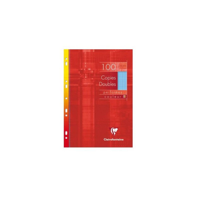 Copies double 100P perforé 90g grand carreaux A4 Bleu CLAIREFONTAINE Réf : N.4741C
