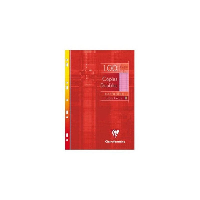 Copies double 100P perforé 90g grand carreaux A4 Rose CLAIREFONTAINE Réf : N.4743C
